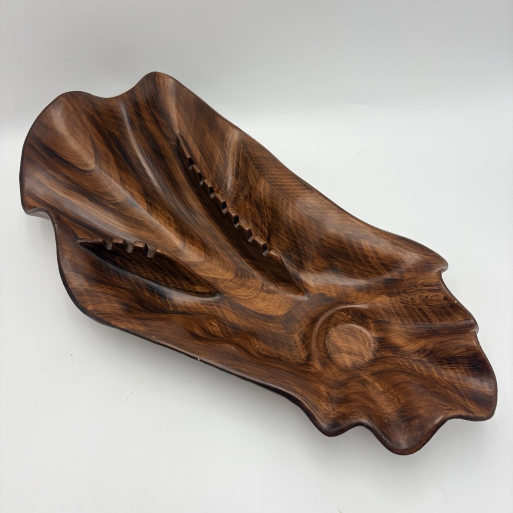 California Original 1967 Large 18in Faux Wood Grain Leaf Ashtray USA VTG Pottery